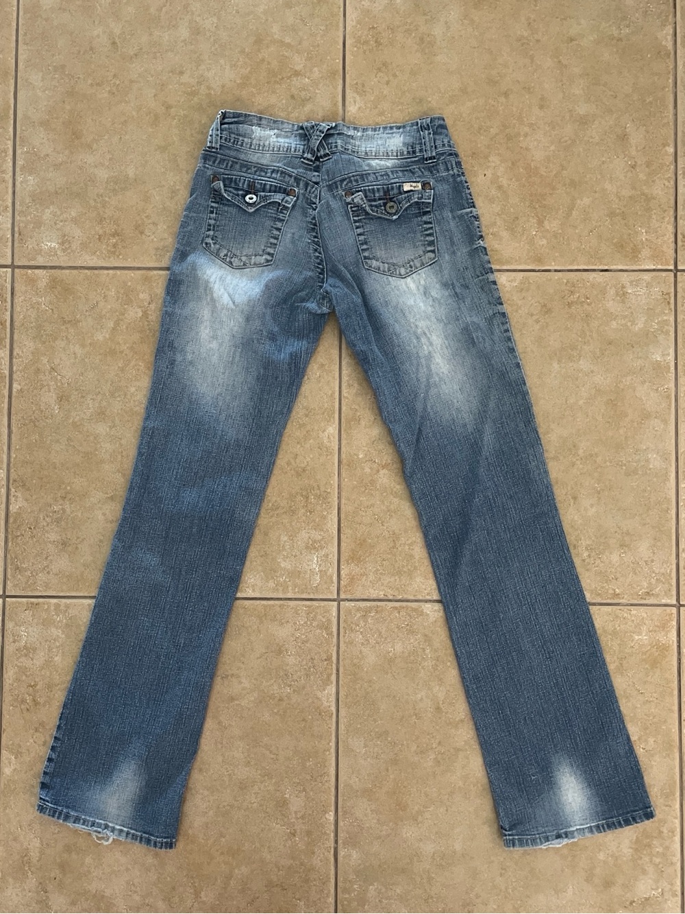 Vintage Angels Low Rise Bootcut Jeans Y2K Distressed Double Button Size 5 - Picture 2 of 10